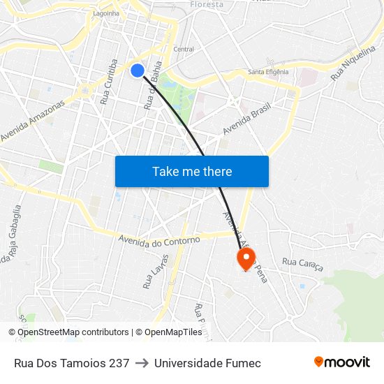 Rua Dos Tamoios 237 to Universidade Fumec map