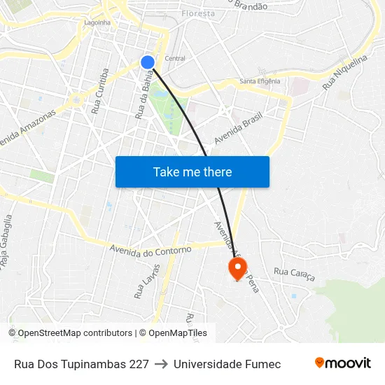 Rua Dos Tupinambas 227 to Universidade Fumec map