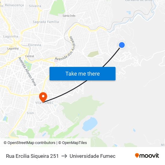 Rua Ercilia Siqueira 251 to Universidade Fumec map