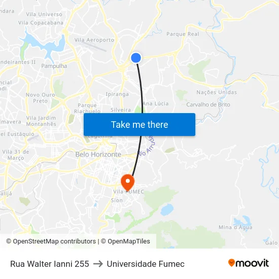 Rua Walter Ianni 255 to Universidade Fumec map