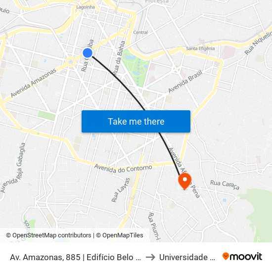 Av. Amazonas, 885 | Edifício Belo Horizonte 1 to Universidade Fumec map