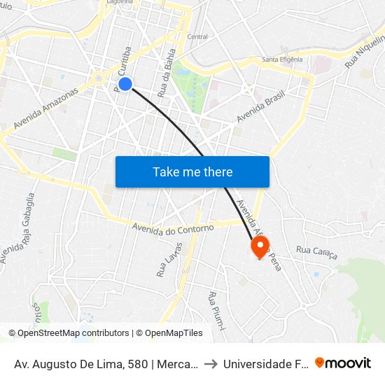 Av. Augusto De Lima, 580 | Mercado Central to Universidade Fumec map