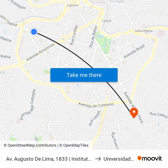 Av. Augusto De Lima, 1833 | Instituto De Criminalística 1 to Universidade Fumec map