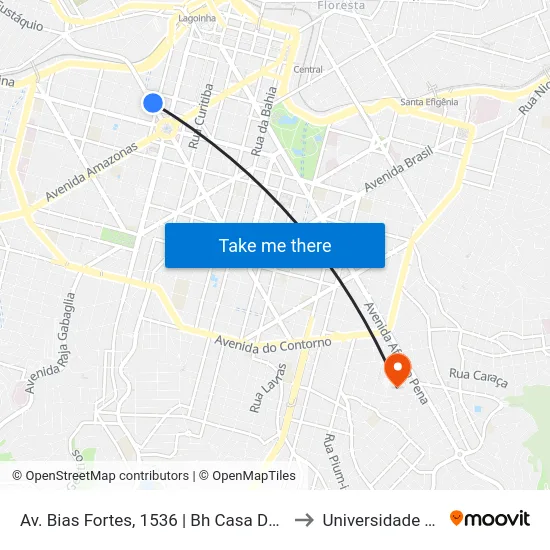 Av. Bias Fortes, 1536 | Bh Casa Do Fogueteiro to Universidade Fumec map