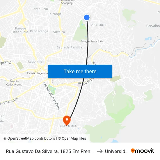 Rua Gustavo Da Silveira, 1825 Em Frente À Estação José Cândido Da Silveira to Universidade Fumec map
