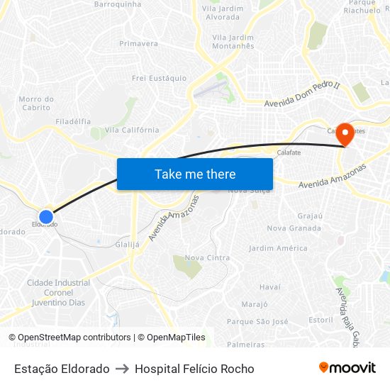 Estação Eldorado to Hospital Felício Rocho map