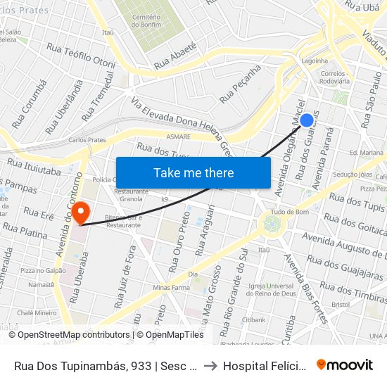 Rua Dos Tupinambás, 933 | Sesc Tupinambás 1 to Hospital Felício Rocho map