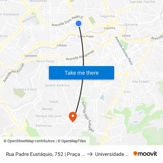 Rua Padre Eustáquio, 752 | Praça São Francisco Das Chagas to Universidade Newton Paiva map