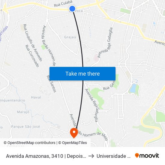 Avenida Amazonas, 3410 | Depois Da Esquina Com Rua Turfa to Universidade Newton Paiva map