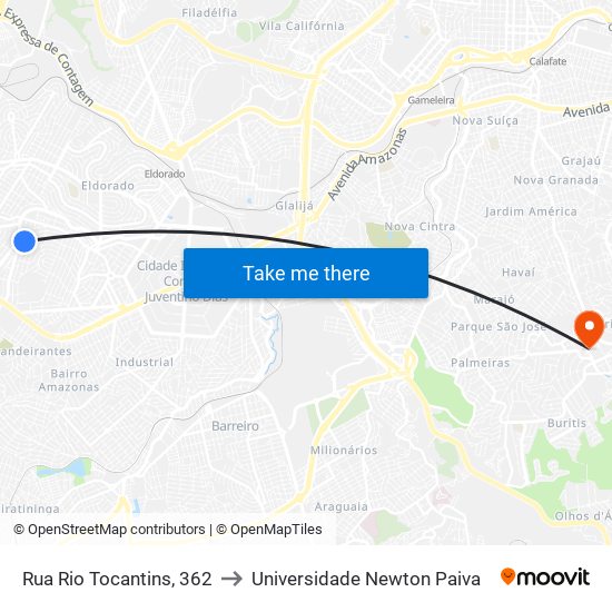 Rua Rio Tocantins, 362 to Universidade Newton Paiva map