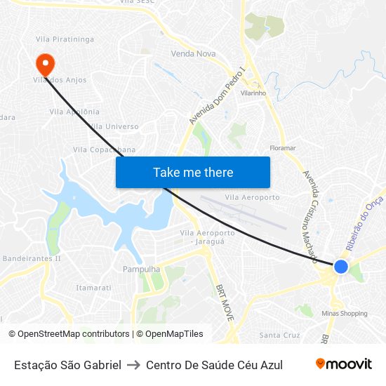 Estação São Gabriel to Centro De Saúde Céu Azul map