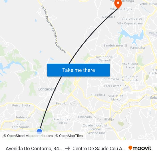 Avenida Do Contorno, 8463 to Centro De Saúde Céu Azul map