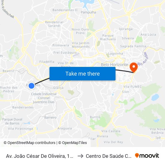 Av. João César De Oliveira, 1215 | Big Shopping to Centro De Saúde Carlos Chagas map