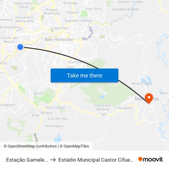 Estação Gameleira to Estádio Municipal Castor Cifuentes map