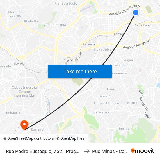 Rua Padre Eustáquio, 752 | Praça São Francisco Das Chagas to Puc Minas - Campus Barreiro map