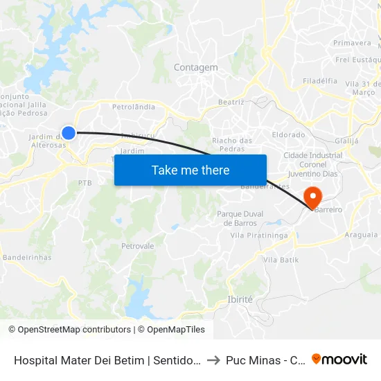 Hospital Mater Dei Betim | Sentido Parque Das Acácias/Vila Cristina to Puc Minas - Campus Barreiro map