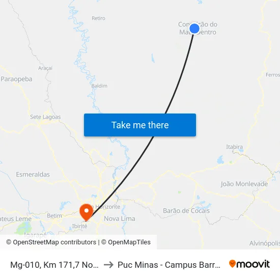 Mg-010, Km 171,7 Norte to Puc Minas - Campus Barreiro map