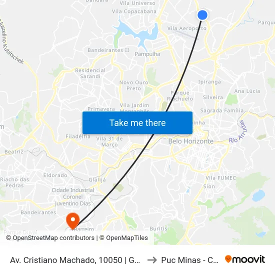 Av. Cristiano Machado, 10050 | Garagem Auto Omnibus Floramar to Puc Minas - Campus Barreiro map