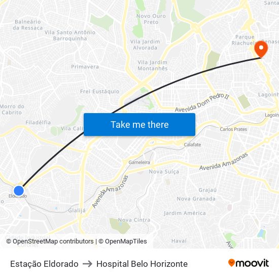 Estação Eldorado to Hospital Belo Horizonte map