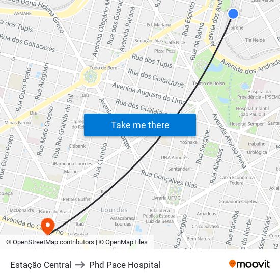 Estação Central to Phd Pace Hospital map