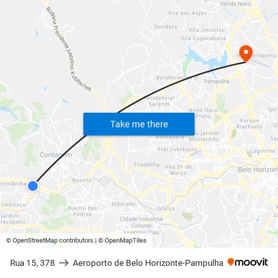 Rua 15, 378 to Aeroporto de Belo Horizonte-Pampulha map