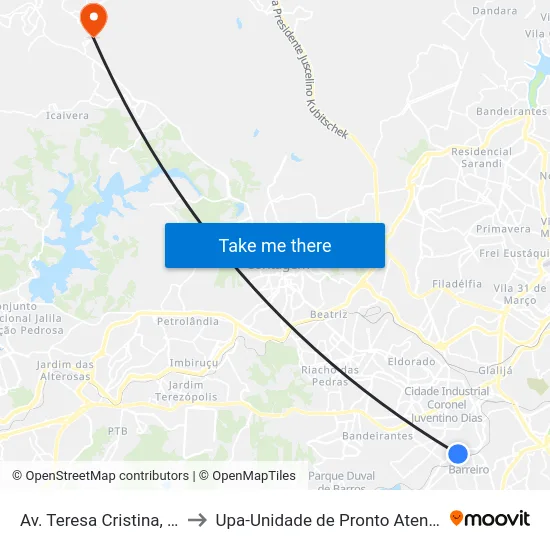 Av. Teresa Cristina, 10105 to Upa-Unidade de Pronto Atendimento map