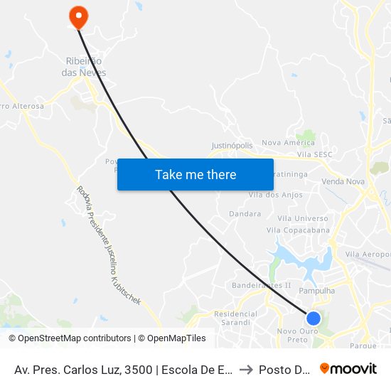 Av. Pres. Carlos Luz, 3500 | Escola De Educação Física Da Ufmg to Posto De Saúde map