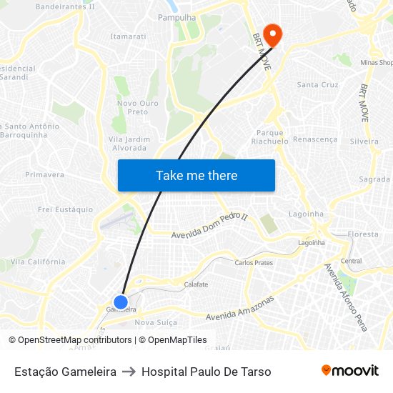 Estação Gameleira to Hospital Paulo De Tarso map