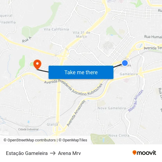 Estação Gameleira to Arena Mrv map