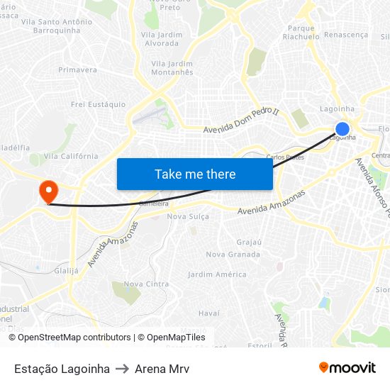 Estação Lagoinha to Arena Mrv map