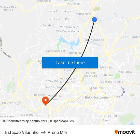 Estação Vilarinho to Arena Mrv map