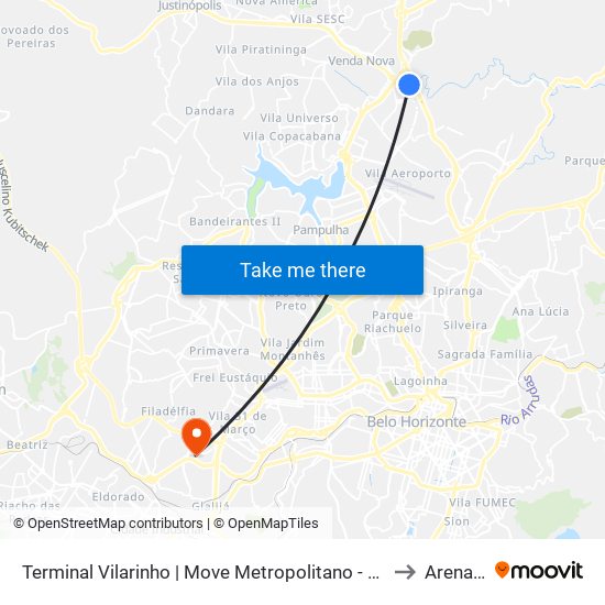 Terminal Vilarinho | Move Metropolitano - Setor Norte, Plat. A to Arena Mrv map