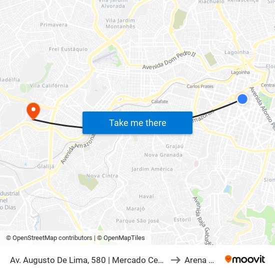 Av. Augusto De Lima, 580 | Mercado Central to Arena Mrv map
