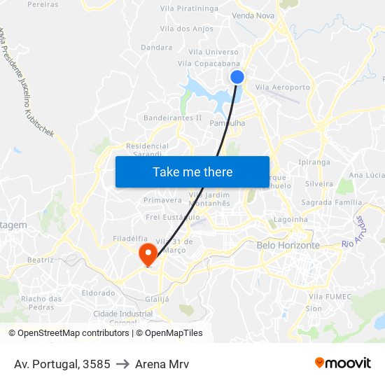 Av. Portugal, 3585 to Arena Mrv map