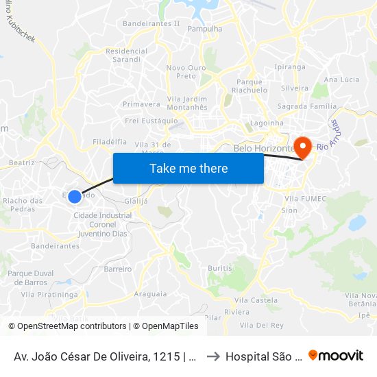 Av. João César De Oliveira, 1215 | Big Shopping to Hospital São Lucas map