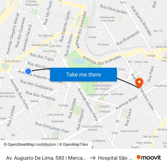 Av. Augusto De Lima, 580 | Mercado Central to Hospital São Lucas map