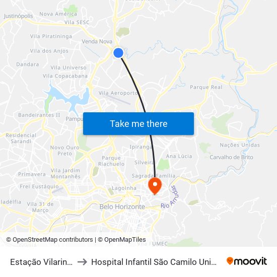 Estação Vilarinho to Hospital Infantil São Camilo Unimed map