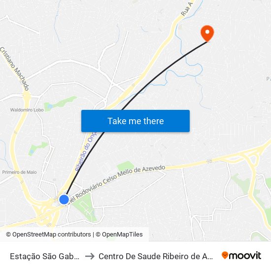 Estação São Gabriel to Centro De Saude Ribeiro de Abreu map