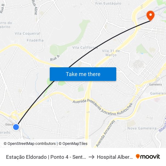 Estação Eldorado | Ponto 4 - Sentido Cid. Industrial/Barreiro to Hospital Alberto Cavalcanti map