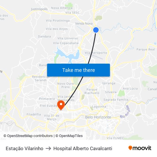 Estação Vilarinho to Hospital Alberto Cavalcanti map