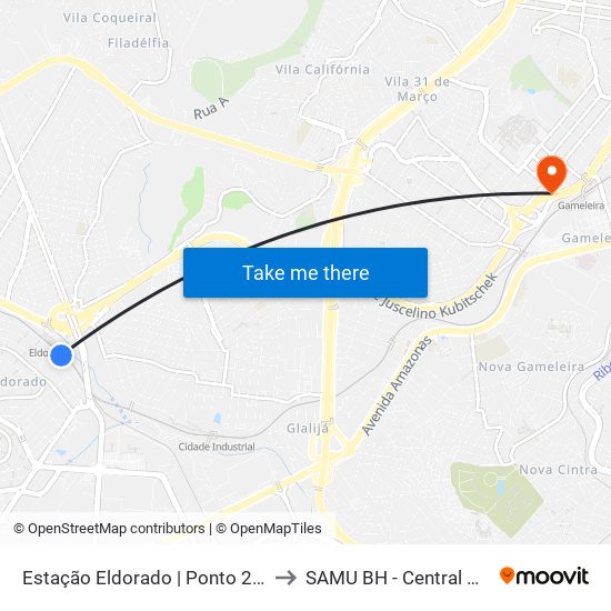 Estação Eldorado | Ponto 2 - Sentido Bairro to SAMU BH - Central De Regulação map