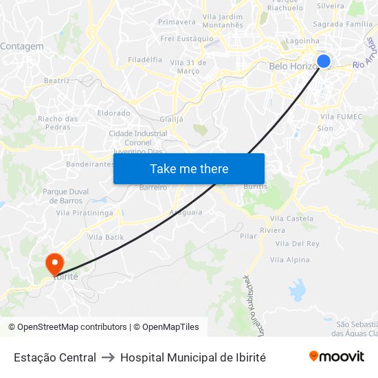 Estação Central to Hospital Municipal de Ibirité map