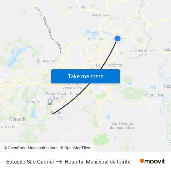 Estação São Gabriel to Hospital Municipal de Ibirité map