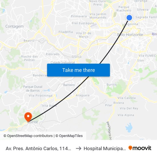 Av. Pres. Antônio Carlos, 1143 | Conjunto Iapi to Hospital Municipal de Ibirité map