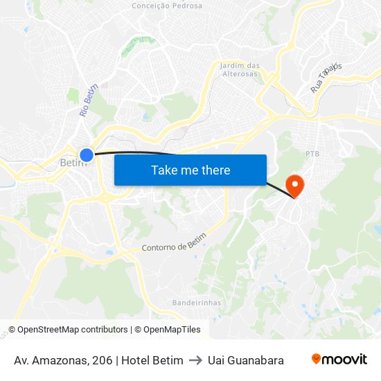 Av. Amazonas, 206 | Hotel Betim to Uai Guanabara map