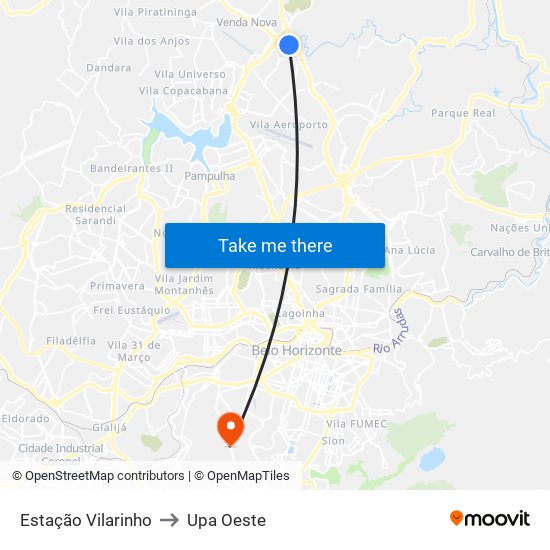 Estação Vilarinho to Upa Oeste map