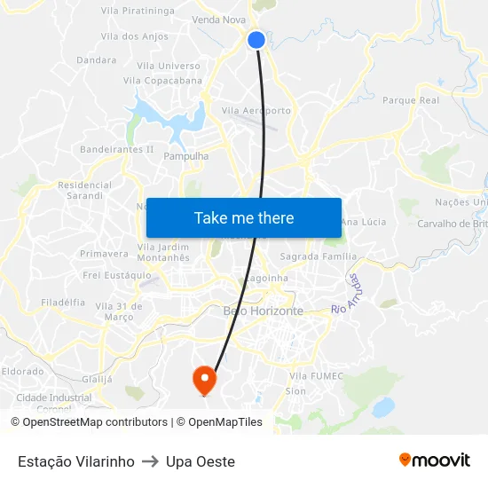 Estação Vilarinho to Upa Oeste map