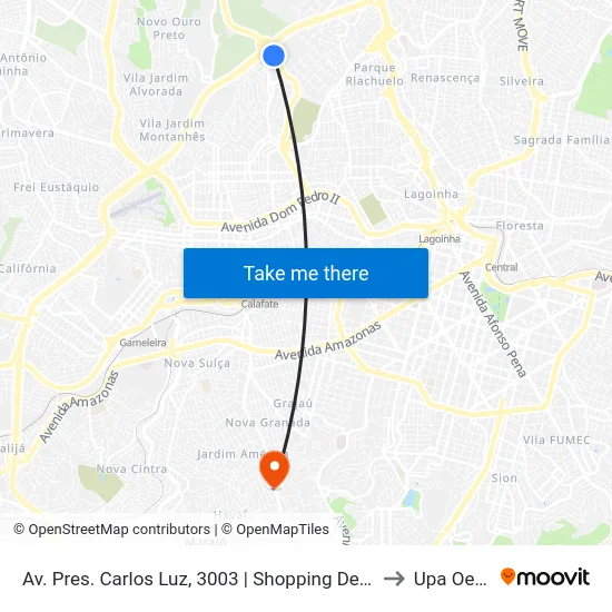 Av. Pres. Carlos Luz, 3003 | Shopping Del Rey 1 to Upa Oeste map