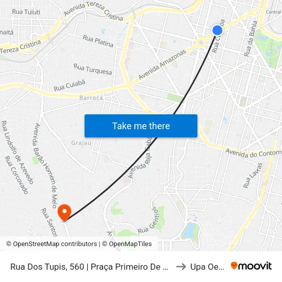 Rua Dos Tupis, 560 | Praça Primeiro De Maio 2 to Upa Oeste map