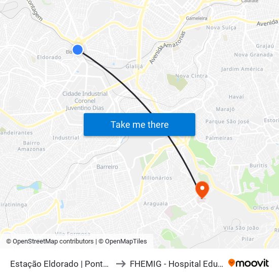 Estação Eldorado | Ponto 2 - Sentido Bairro to FHEMIG - Hospital Eduardo de Menezes map